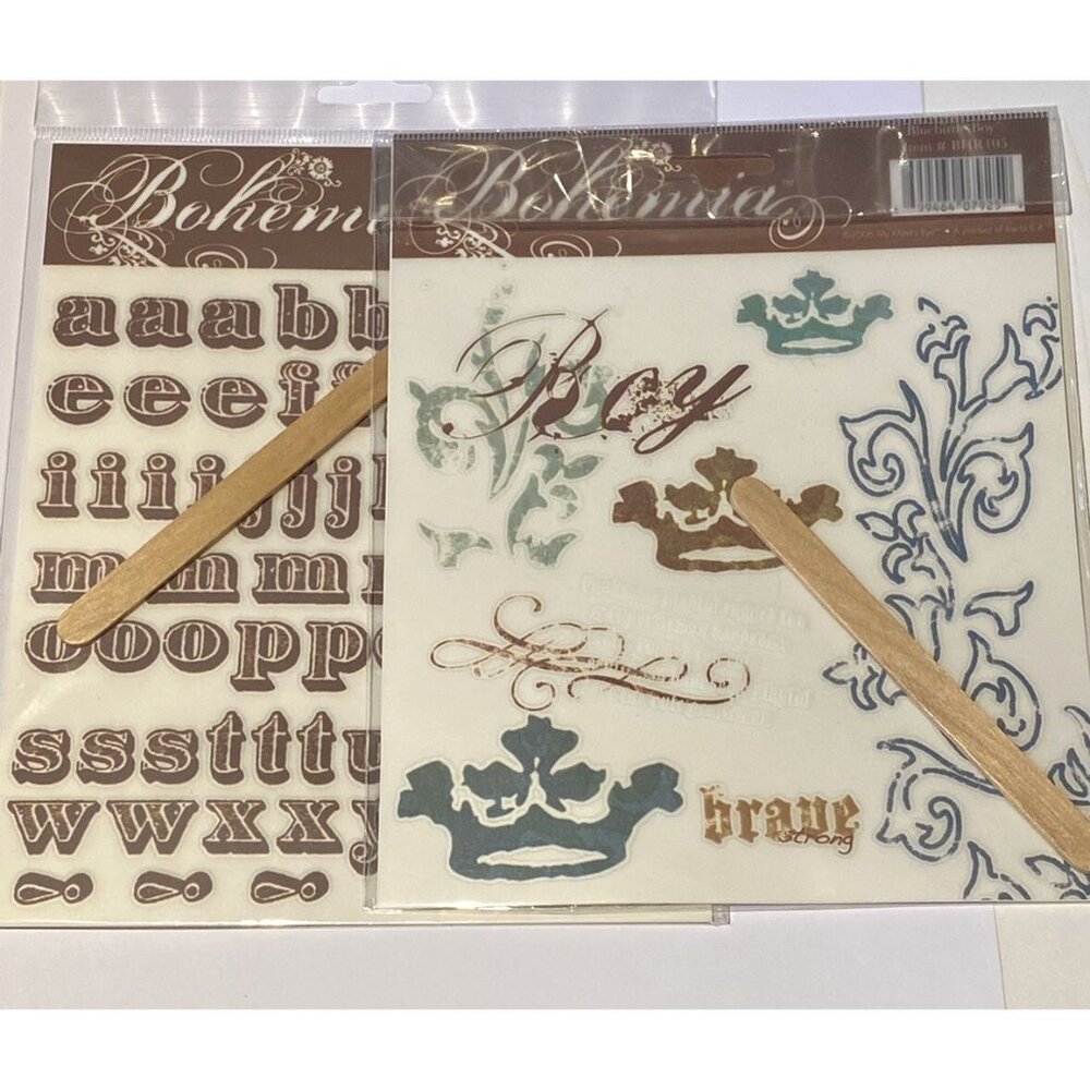 Lot Of 2 MME Rubons My Minds Eye Transfer Bohemia Bluebird New scrapbook journal